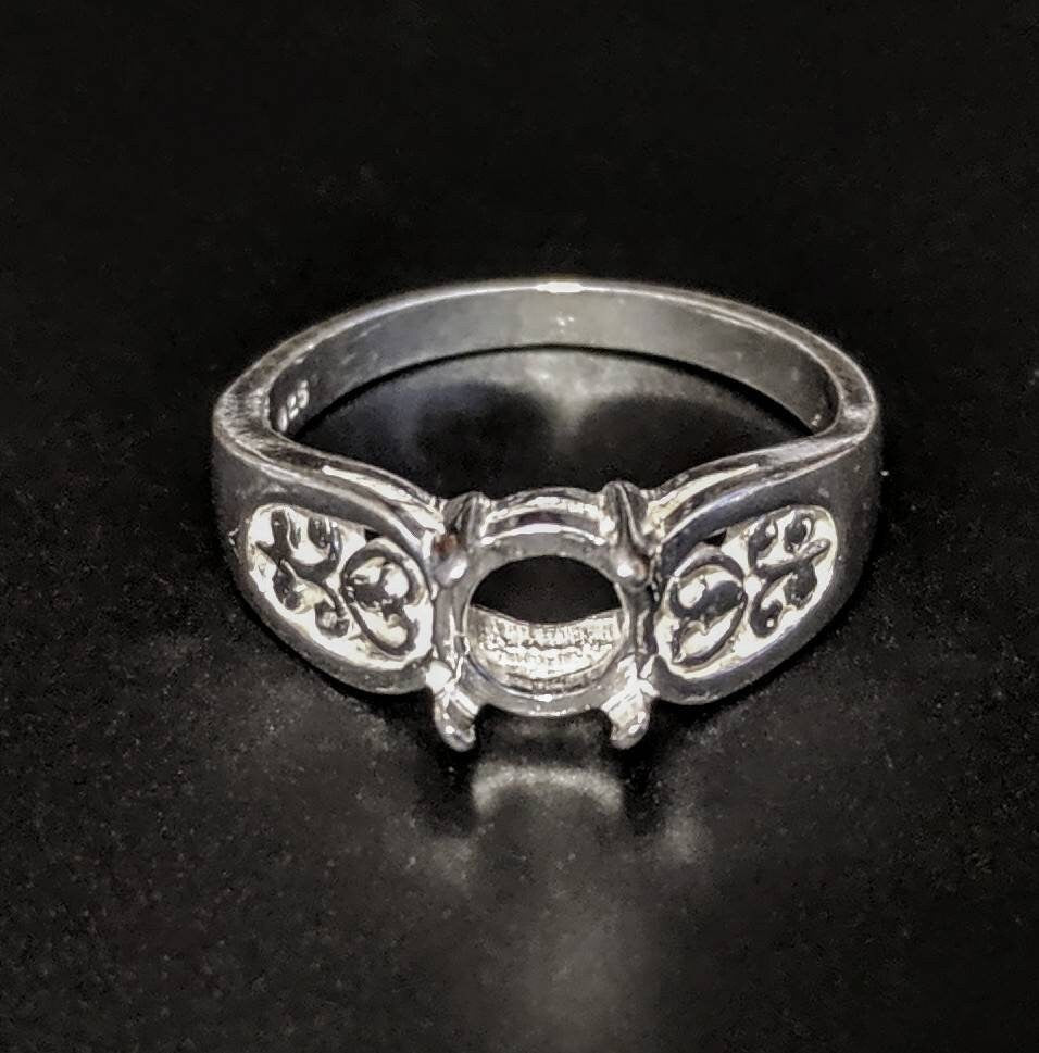 14K Gold or Sterling Silver 6-10mm Round Cabochon Filigree Pre-Notched Ring Setting – Size 7 (Item #163561/143561) – Perfect for Jewelry Making, DIY Crafting & Custom Ring Designs