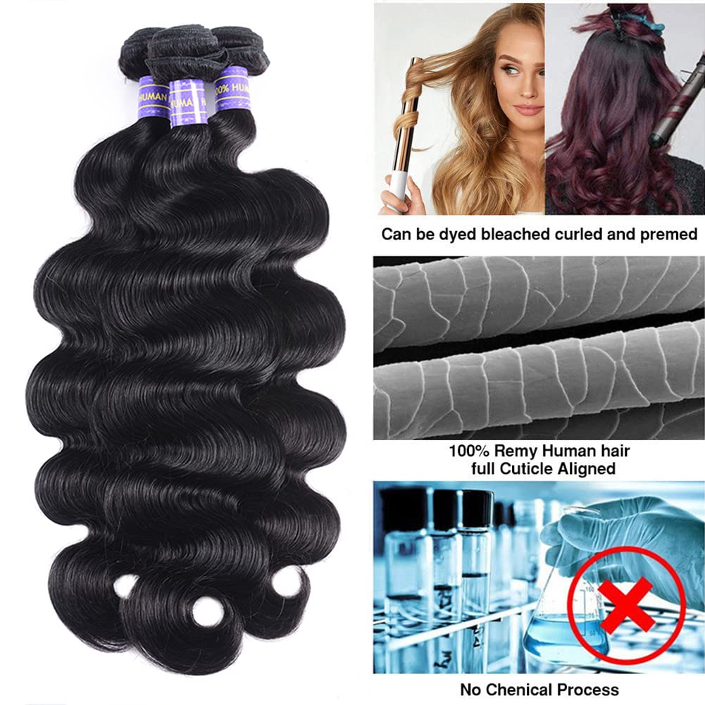 Aopusi 100% Unprocessed Virgin Remy Human Hair Bundles - Body Wave 3 Bundles (26/28/30 Inch) Natural Color Hair Extensions for Black Women | Perfect for Daily Styling, Parties & Special Occasions