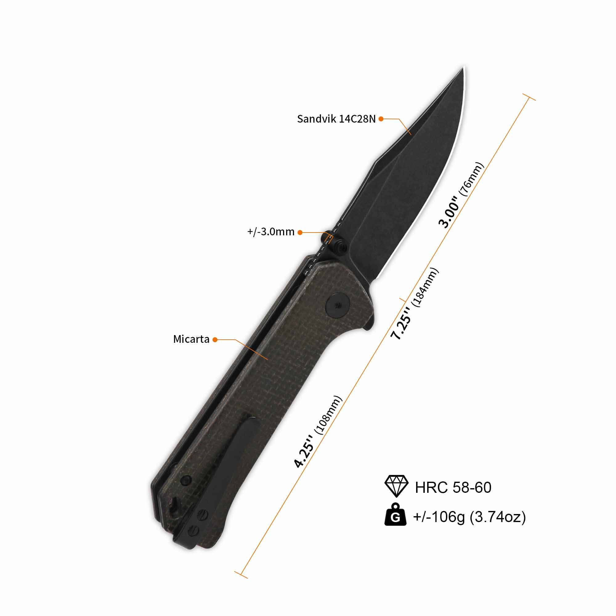 QSP Grebe Button Lock Pocket Knife - 3.5