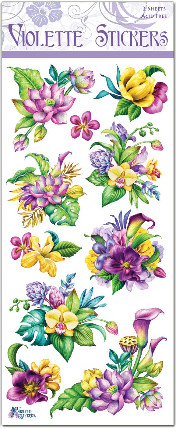 Violette Stickers - Eggplant Flowers Design - Waterproof Vinyl Decals for Laptops, Phones, Scrapbooking & DIY Crafts