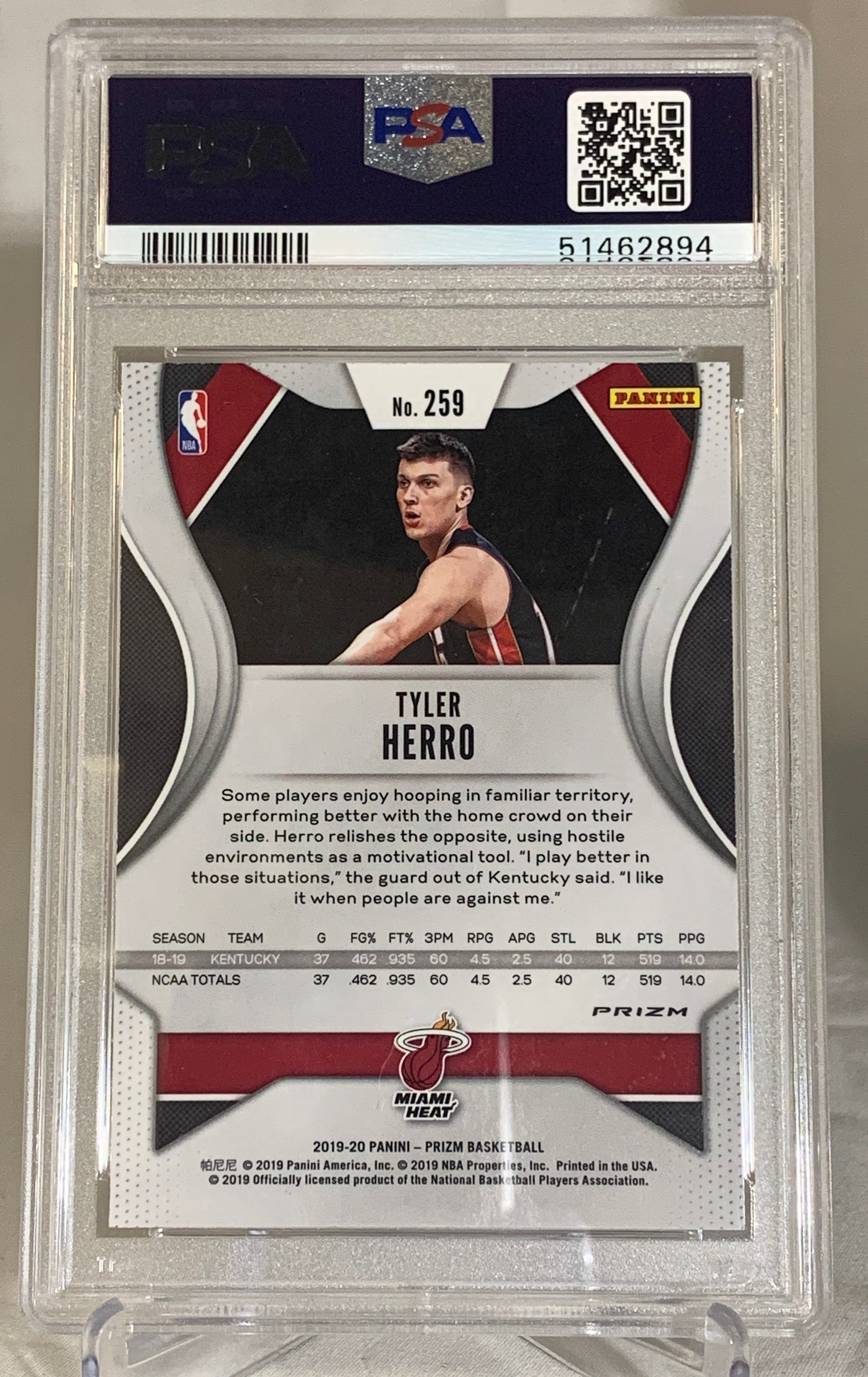 2019-20 Panini Red Ice #259 Tyler Herro Miami Heat NBA Basketball Card PSA Mint 9 - Collectible for Fans, Investors & Sports Memorabilia Enthusiasts