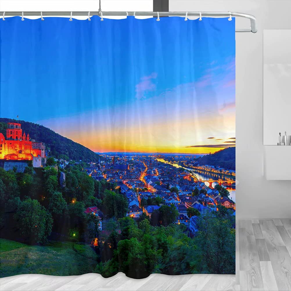 **Heidelberg Neckar Shower Curtain Set - 72x72 Inch Polyester Bathroom Decor with Hooks - Waterproof & Durable for Travel & Home Use**