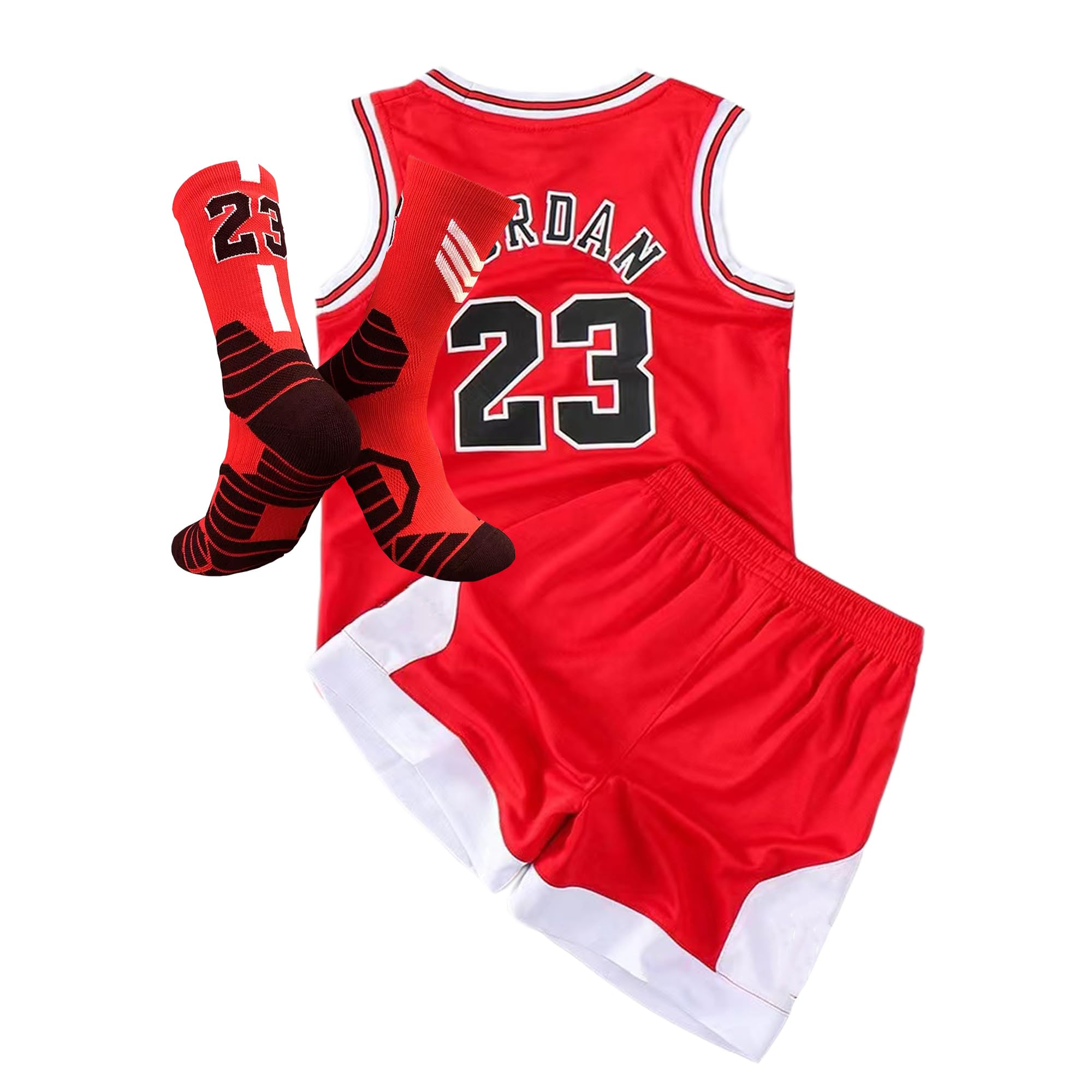 Boys & Girls Basketball Jersey Set #23 - Tank Top, Track Shorts & Socks 3PC Outfit for Youth Sports & Team Play