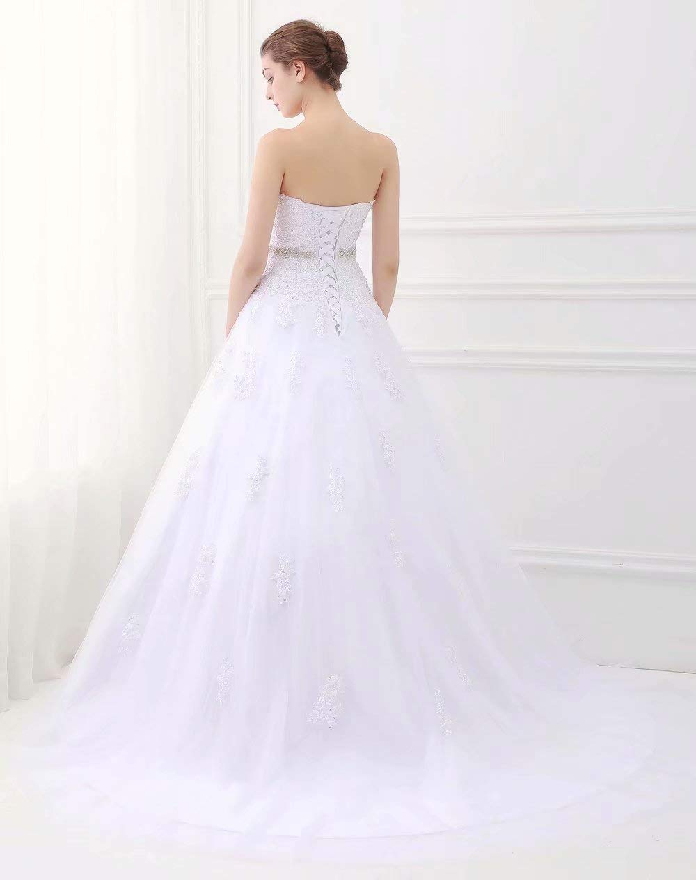 Sweetheart Strapless A-line Lace Appliques Wedding Dress for Bride - White Size 22W | Elegant Bridal Gown for Church Ceremony, Beach Wedding & Formal Reception