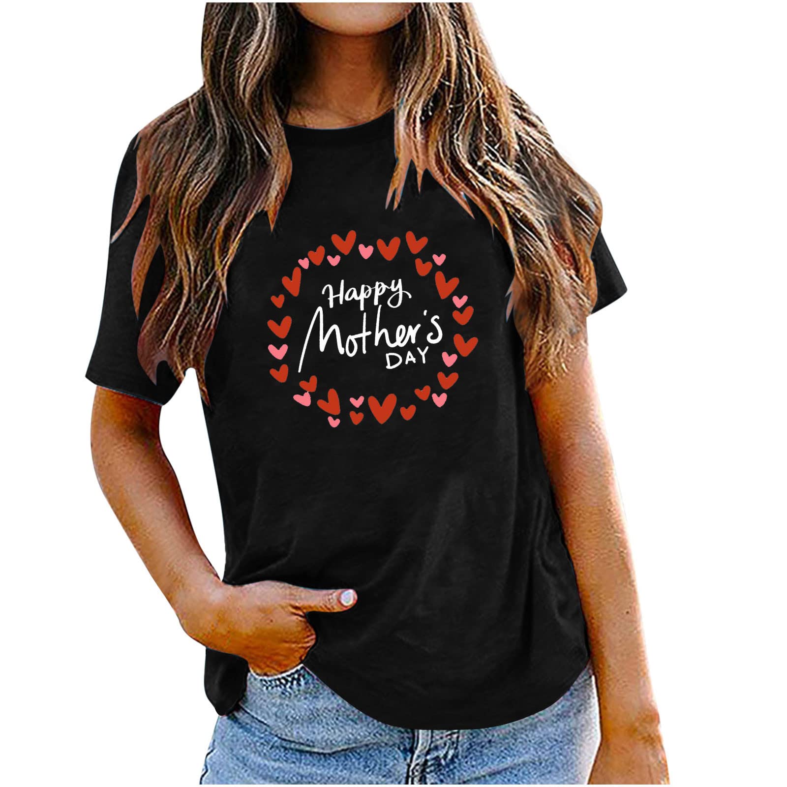 Happy Mother's Day T-Shirt for Women - Short Sleeve Round Neck Casual Top with Letter Print - Perfect Gift for Mom Birthday, Christmas & Mother's Day Celebration