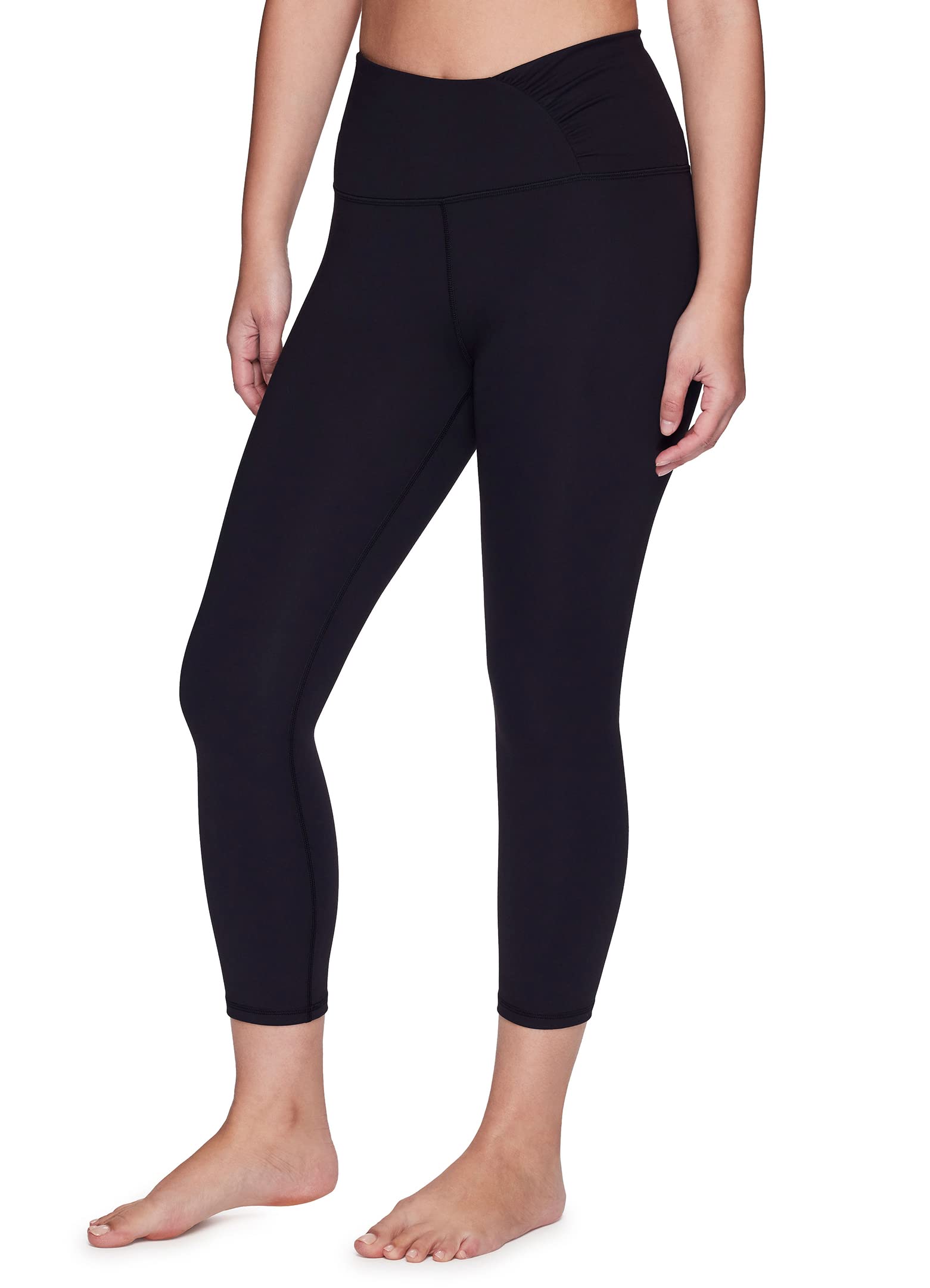 RBX Women's High Waist Yoga Leggings - Buttery Soft Cropped Workout Capri Tights with Crossover Waistband for Running, Gym, Pilates & Lounge | Black Ruched Design (Size XL) | Perfect for Yoga Sessions, Home Workouts & Casual Wear