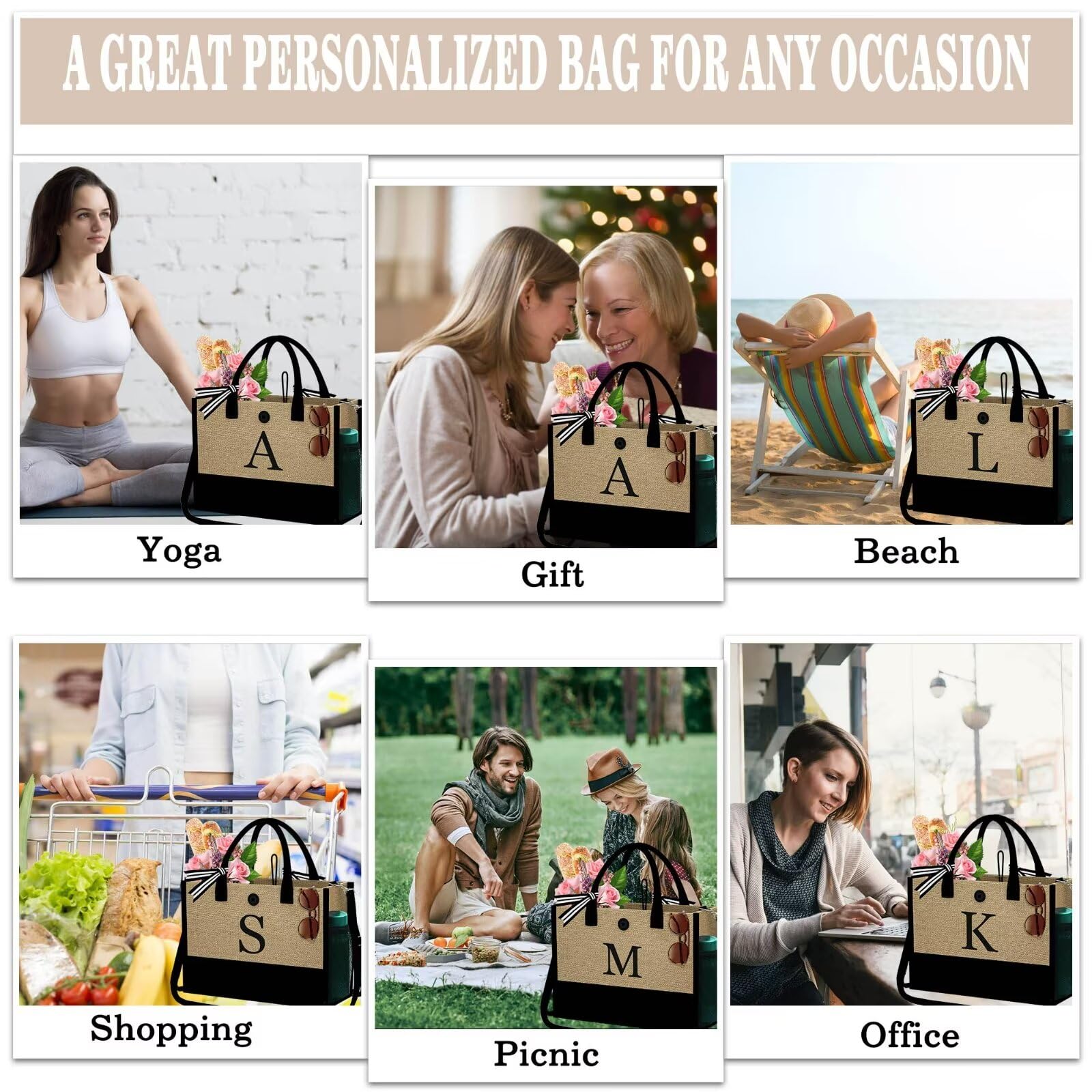 Personalized Initial Beach Tote Bag & Makeup Set - Perfect Valentine's Day, Birthday Gifts for Women, Mom & Friends | Great for Beach Trips, Travel & Everyday Use