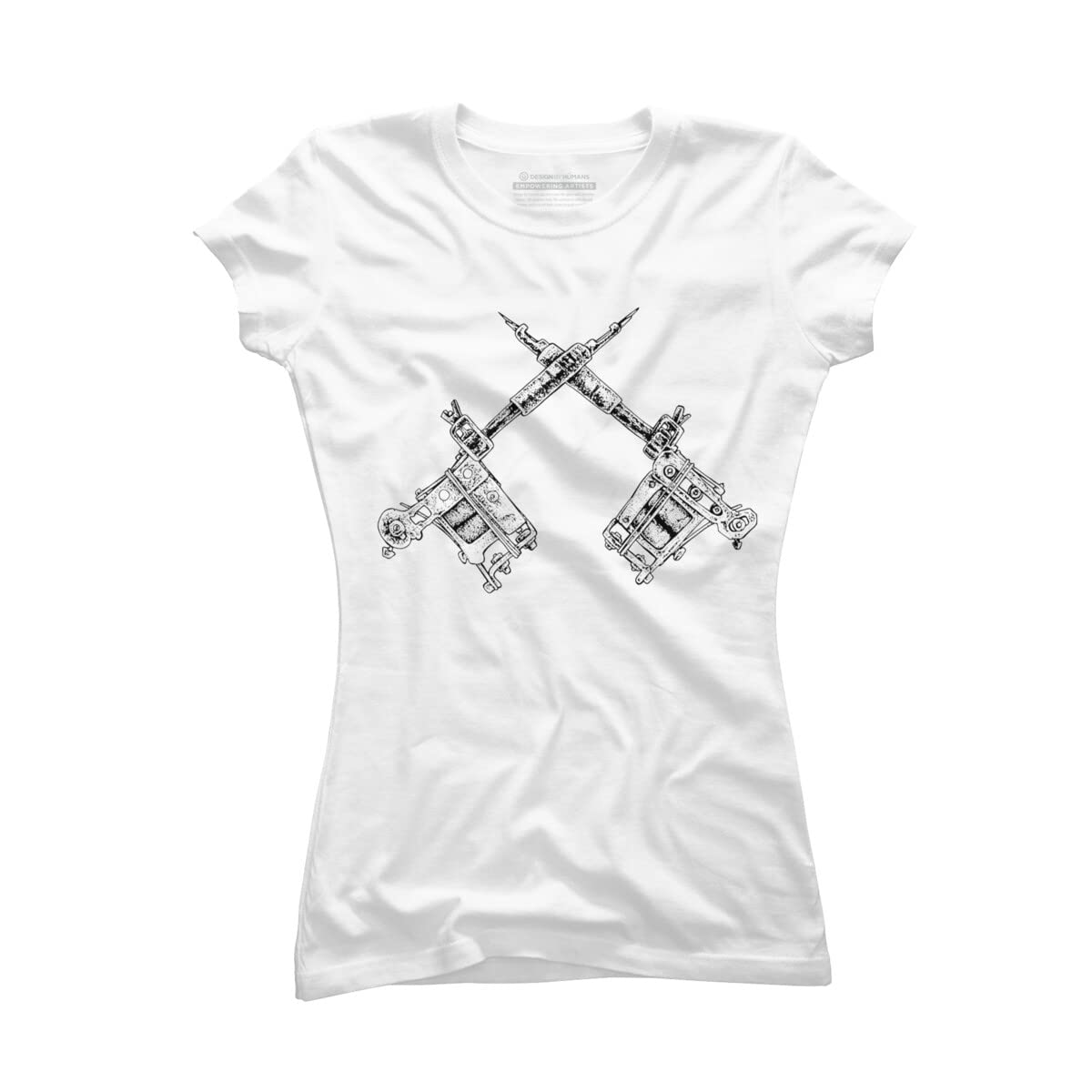 Design By Humans Junior's Old Tattoo Guns Graphic T-Shirt by Matthew Britton - Vintage Rock Band Tee for Concerts & Casual Wear