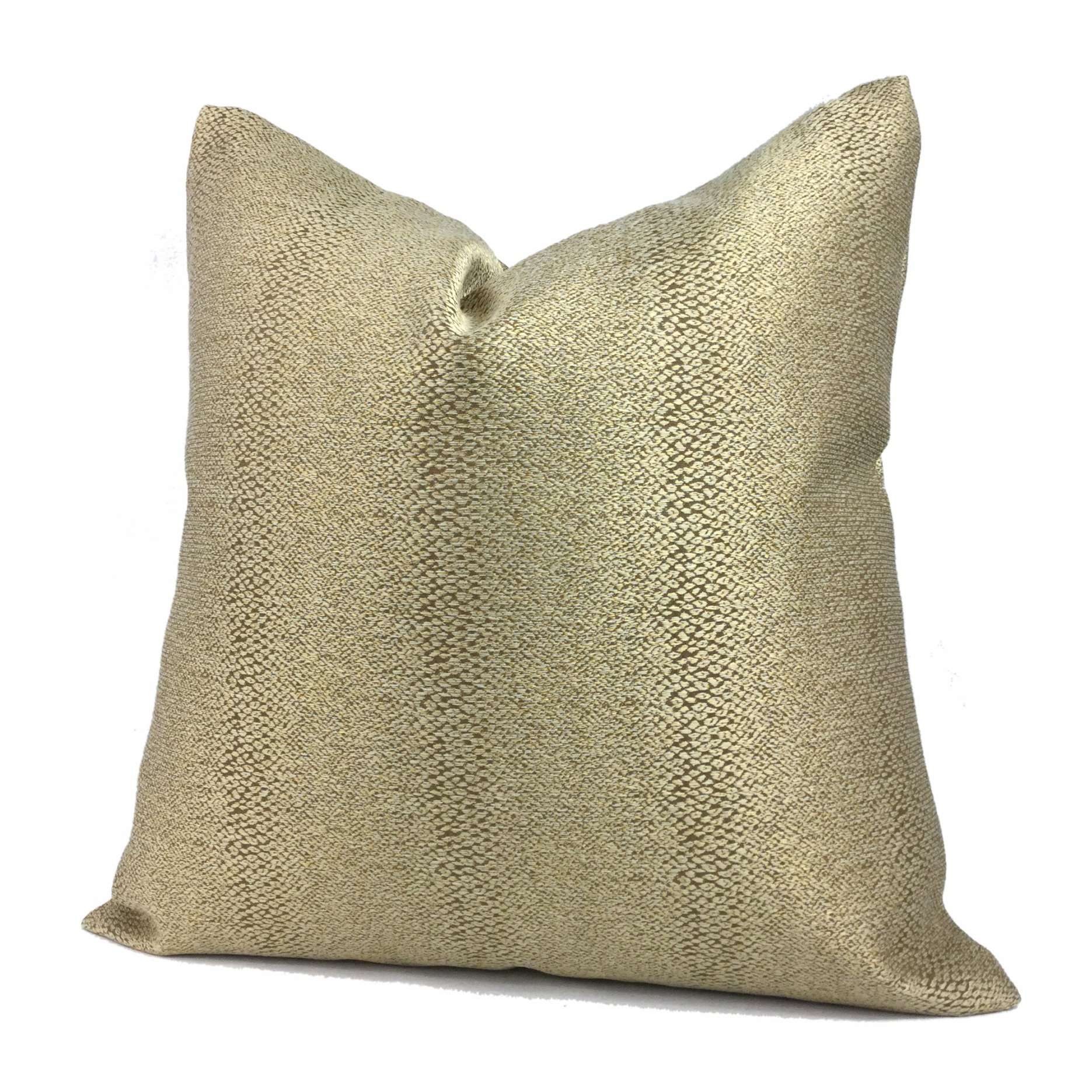 Robert Allen Glossy Slither Gold Faux Snakeskin Pillow Cover - Luxury Decorative Throw Pillow Case for Sofa, Bed & Home Decor - 18x18 Inches