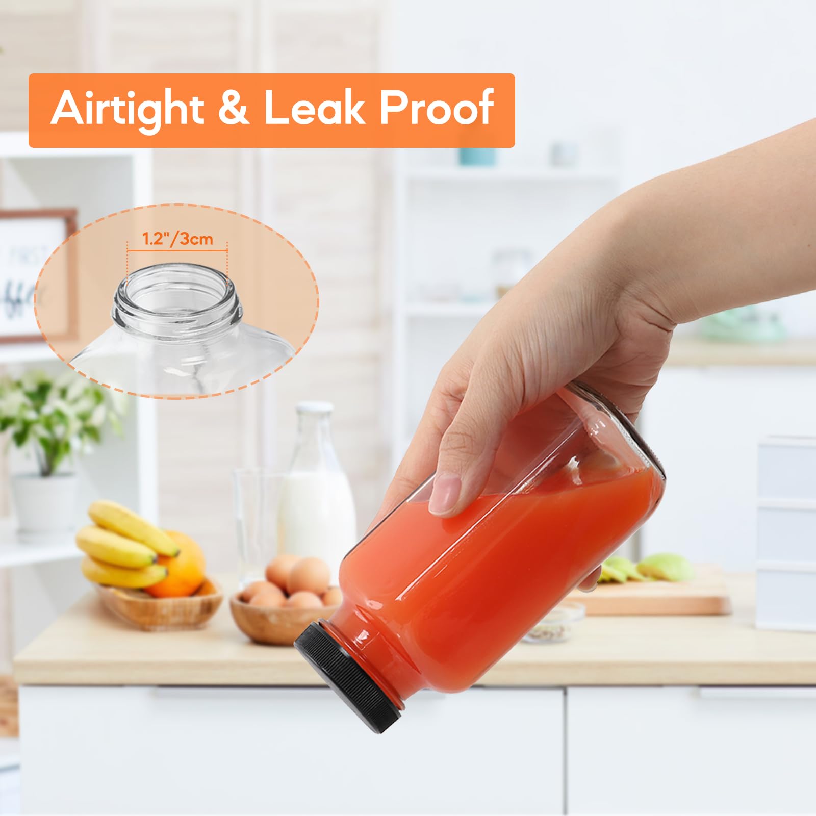 STARSIDE 8 oz Glass Drinking Bottles with Lids - 12 Pack Square Vintage Water Jars - Reusable Juice Bottles for Milk, Kombucha, Ginger, Smoothies - Perfect for Home, Office, Picnics & Meal Prep