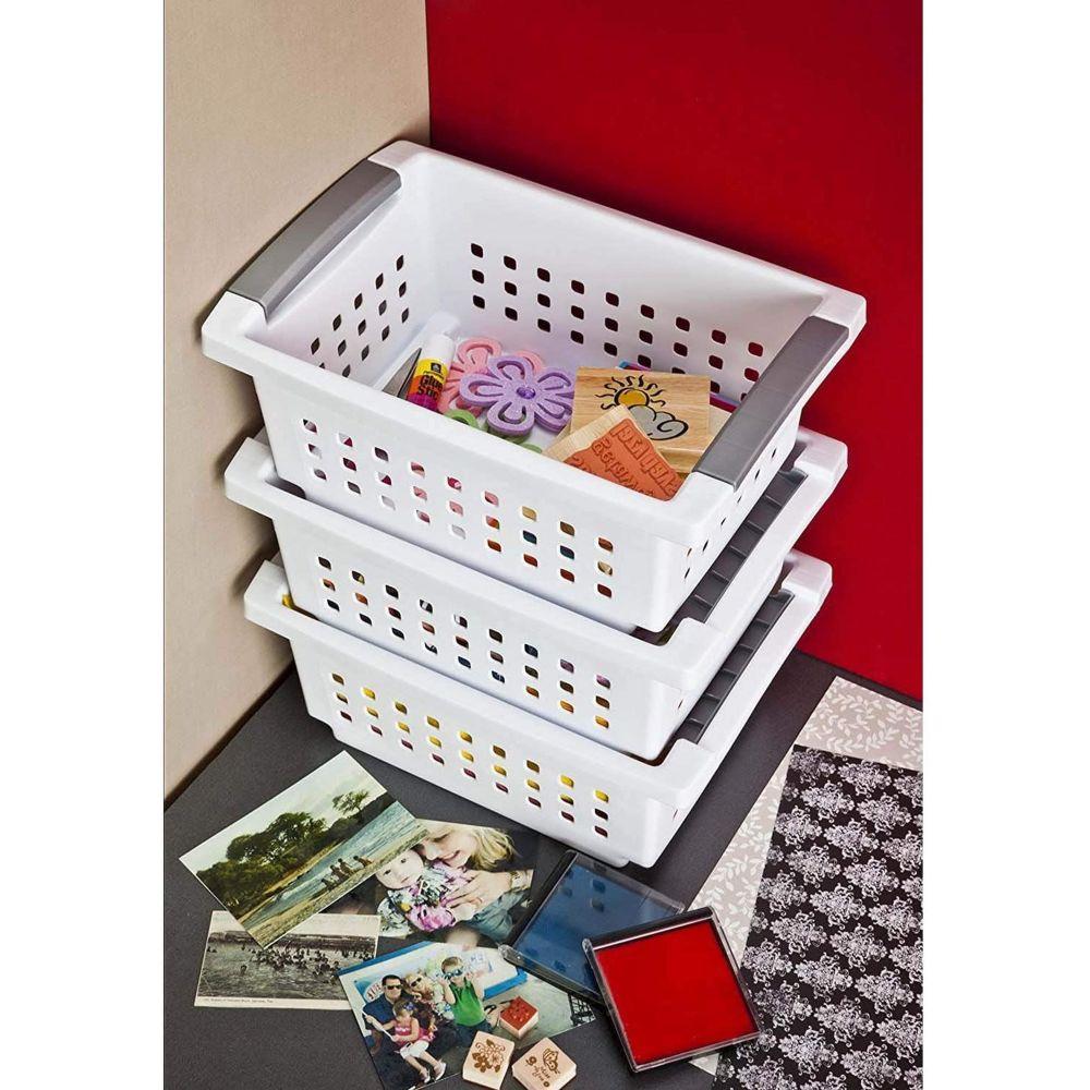 Sterilite Small Stackable Storage Basket - White | Organize Pantry, Bathroom & Closet | Space-Saving Home Storage Solution