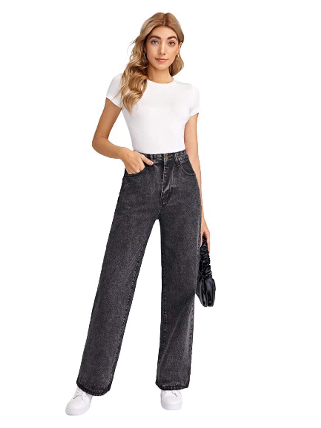 KOTTY Women's High Rise Relaxed Fit Cotton Lycra Blend Ankle Length Jeans - Comfortable Stretchy Skinny Pants for Casual Wear, Work & Everyday Outfits