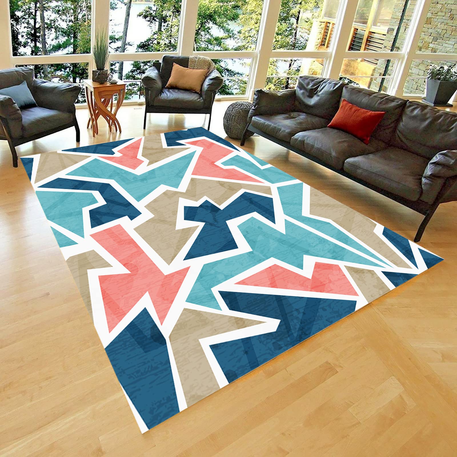 Boho Style Marble Print Non-Slip Area Rug 4x5.25 ft - Soft Floor Mat for Living Room, Bedroom, Dining Room & Kitchen Decor - Perfect for Bohemian Home Decor and Cozy Spaces (47x63 inches)