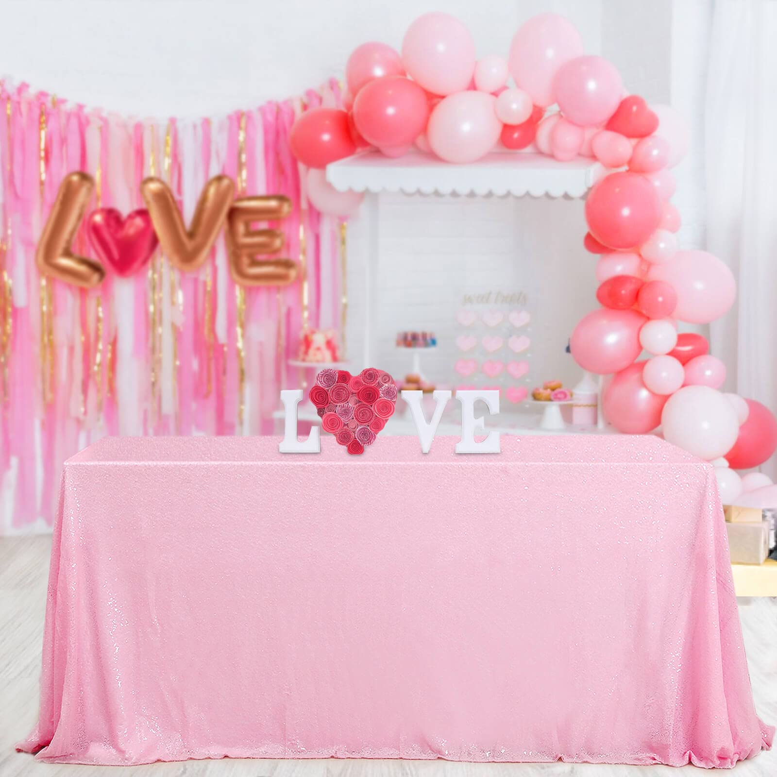 Sparkly Pink Sequin Tablecloth 90x156 Inch - Elegant Rectangle Party Table Cover for Weddings, Birthdays, Anniversaries & Buffet Tables | Perfect for Dining Room Decor & Special Event Centerpieces