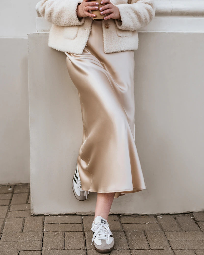 22 Momme Silk Maxi Skirt for Women - Elegant Long Flowy Skirt with High Quality Mulberry Silk - Perfect for Weddings, Parties & Summer Outfits