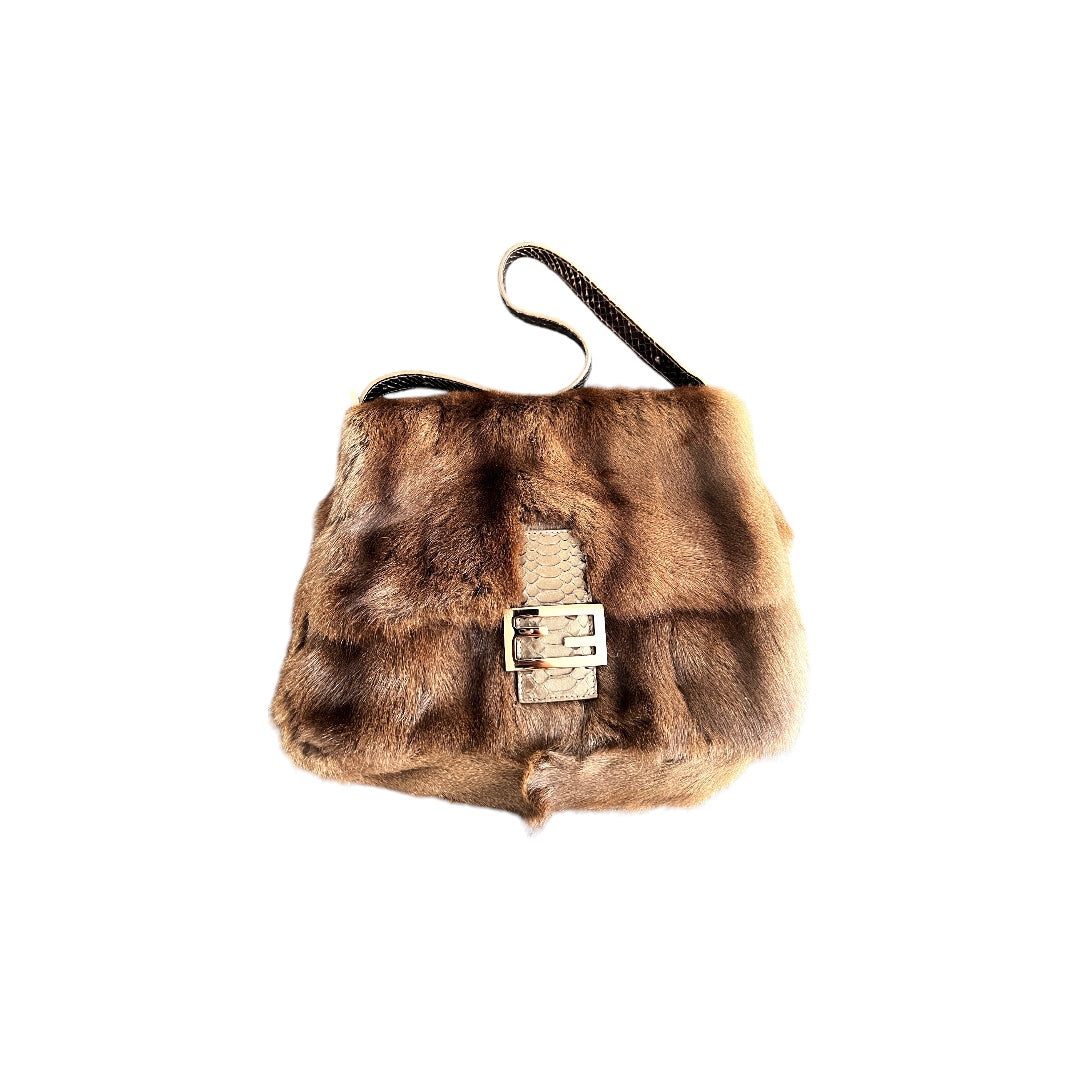 Vintage Fendi Baguette Bag with Squirrel Fur - Authentic Pre-Owned Designer Handbag for Women | Perfect for Evening Events, Parties & Luxury Fashion Accessories