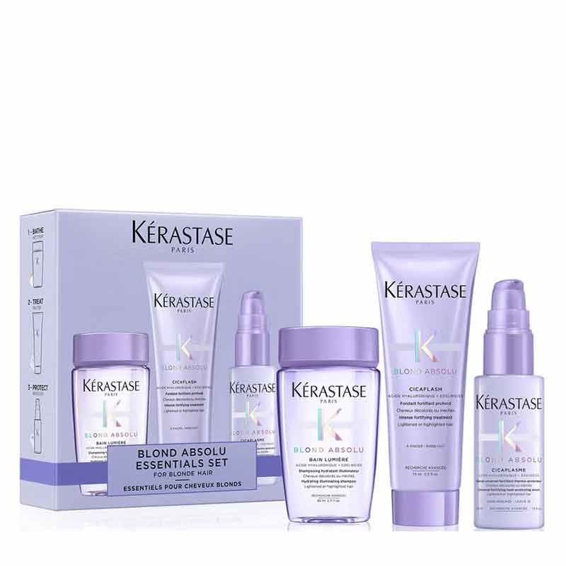 Kérastase Blond Absolu Shampoo, Conditioner & Serum Set for Blonde Hair - Brightening & Repairing Treatment for Platinum, Bleached & Highlighted Hair - Perfect for Daily Hair Care & Salon-Quality Results at Home