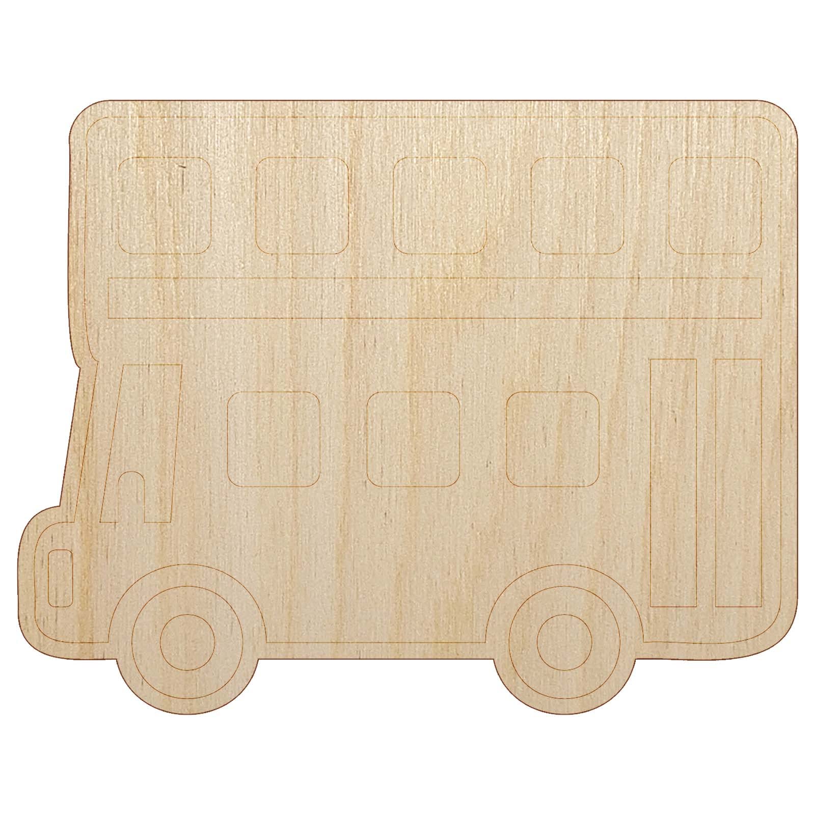 London Double Decker Bus Wood Cutout - 1/4 Inch Thick, 4.7 Inch Unfinished DIY Craft Shape for Scrapbooking, Home Decor & School Projects | Public Transportation Theme