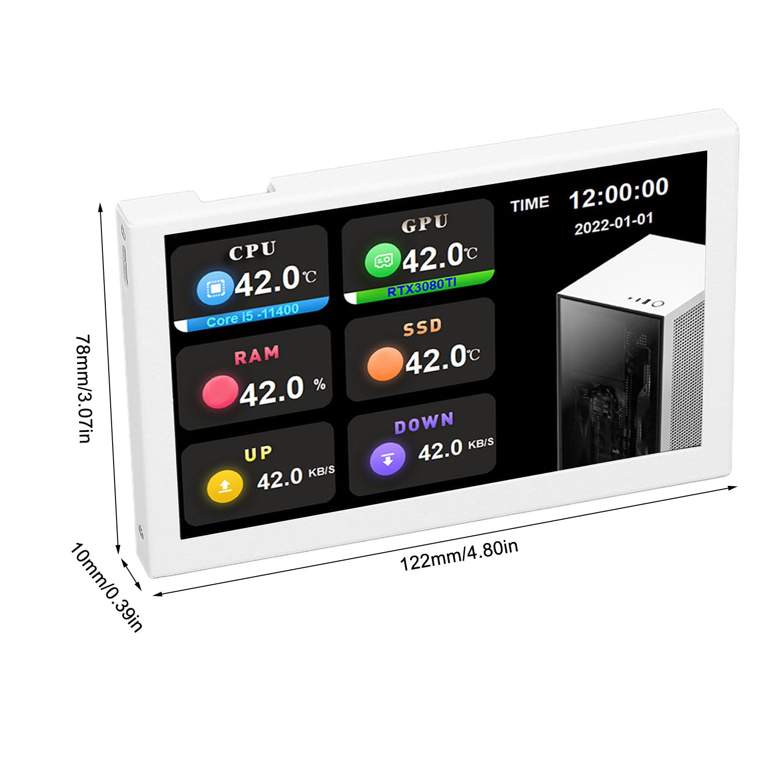 Fockety 5 Inch IPS USB Mini Screen - AIDA64 PC CPU RAM HDD Data Monitor with 800x480 Resolution | Real-Time Computer Temperature Display & Sensor Panel | Perfect Secondary Screen for PC Case & Gaming Setup Monitoring