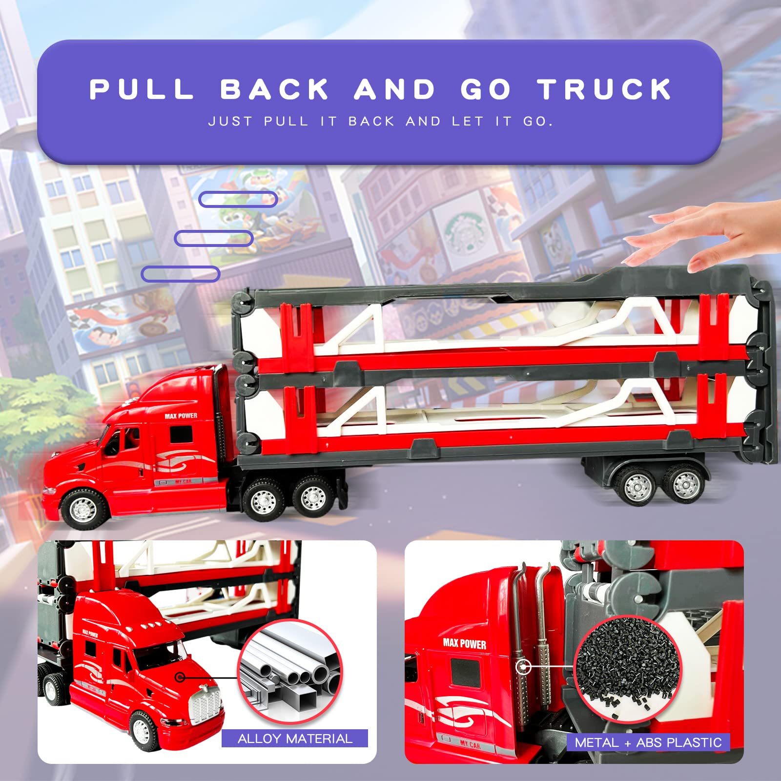 OTONOPI 59 Inch Race Car Transporter Truck Toy Set - Mega Hauler Carrier with Race Track Storage & 2 Metal Cars - Perfect Gift for Kids Toddlers Boys Girls Age 3+ - Great for Birthday Parties, Playtime & Pretend Driving Adventures