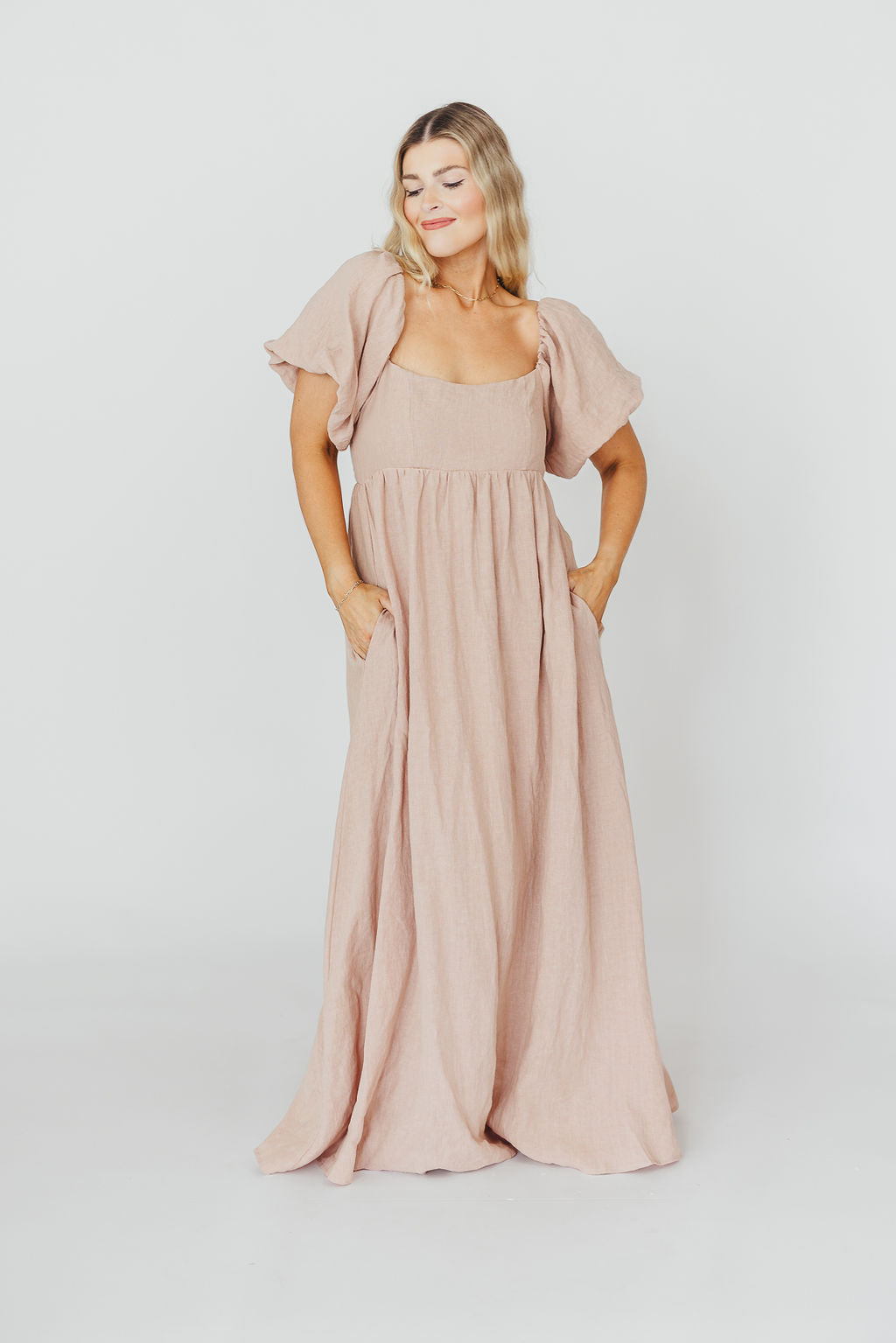 Elegant Candace Maxi Dress in Dusty Rose - 100% Breathable Linen, Bump-Friendly Maternity Dress for Women - Perfect for Summer Weddings, Beach Vacations & Casual Outings