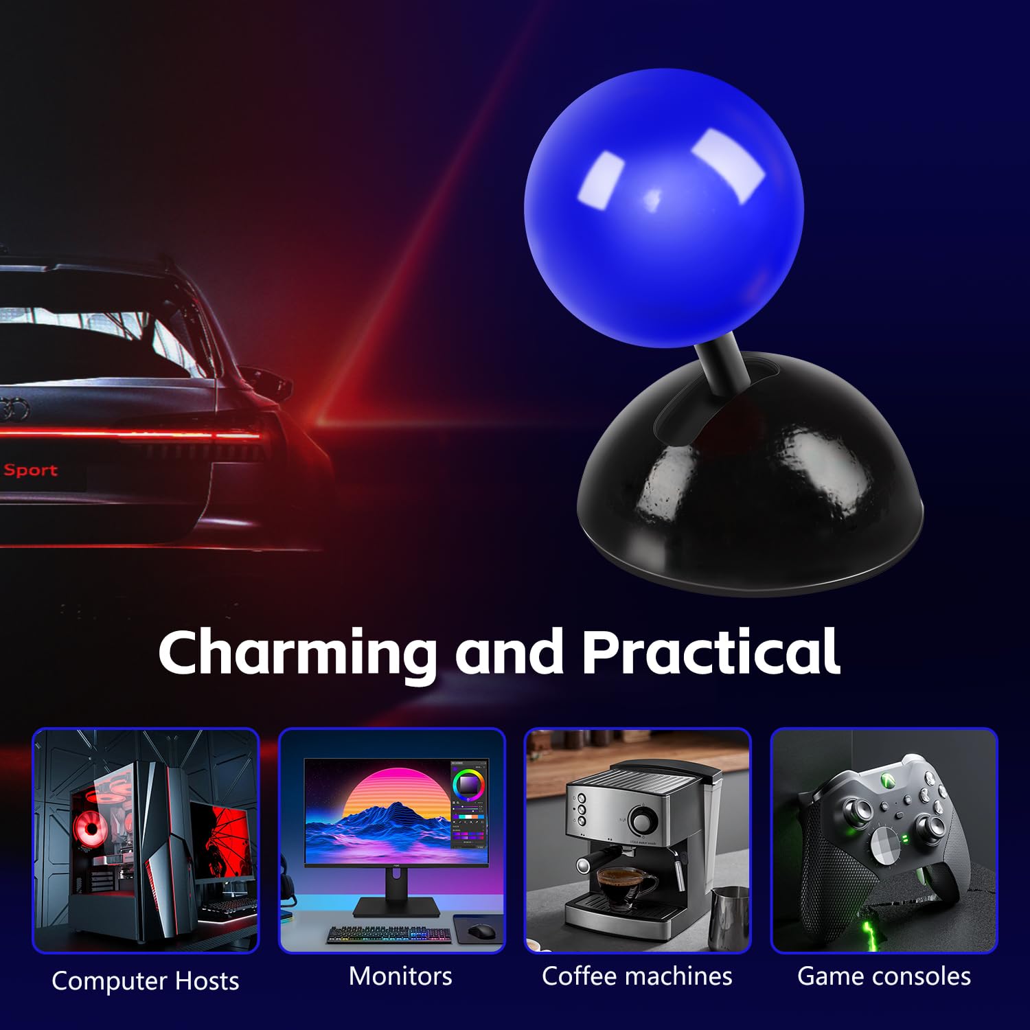 Car Push Start Button - Metal Ball-Bar One-Touch Engine Starter (Blue) for Automotive Upgrade