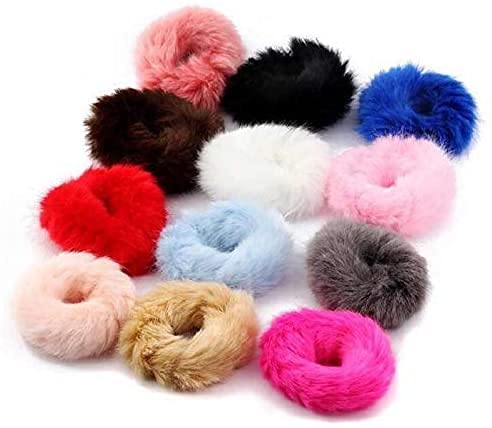 6 Pack Faux Fur Hair Scrunchies - Soft Fuzzy Elastic Hair Bands for Women & Girls - Cute Ponytail Holders & Hair Accessories - Perfect Gift for Birthdays, Christmas & Daily Styling