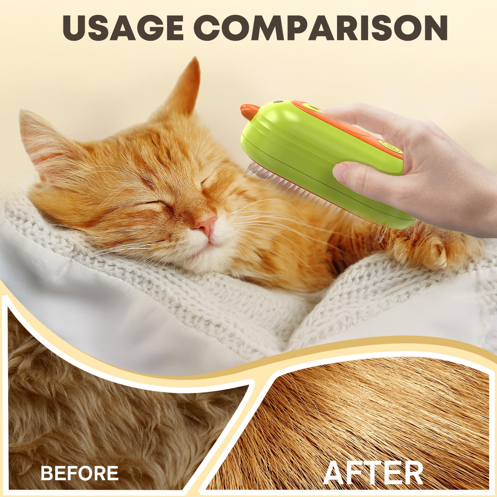 Rechargeable Cat Steam Brush for Shedding - 3-in-1 Self Cleaning Deshedding Tool with Steam for Long & Short Haired Cats & Dogs | Gentle Grooming Brush with Release Button | Perfect for Home Pet Care & Reducing Hairballs
