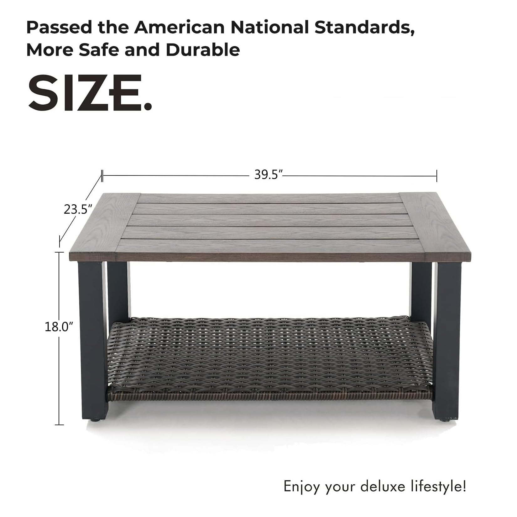 40-inch Modern Outdoor Coffee Table with Wicker Shelf Storage - Rectangle Faux Wood Patio Table for Conversation Sets | Durable Weather-Resistant Design for Backyard, Deck & Poolside Relaxation