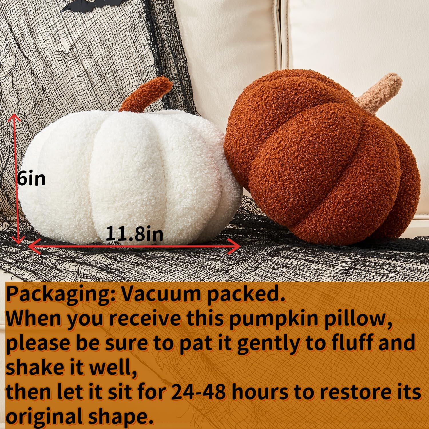 2 Pack Pumpkin Shaped Throw Pillows - 11.8 x 6 Inch Fall Thanksgiving Decorative Cushions for Sofa, Couch, Bedroom - Halloween & Autumn Home Decor (Perfect for Seasonal Home Styling and Cozy Living Room Accents)