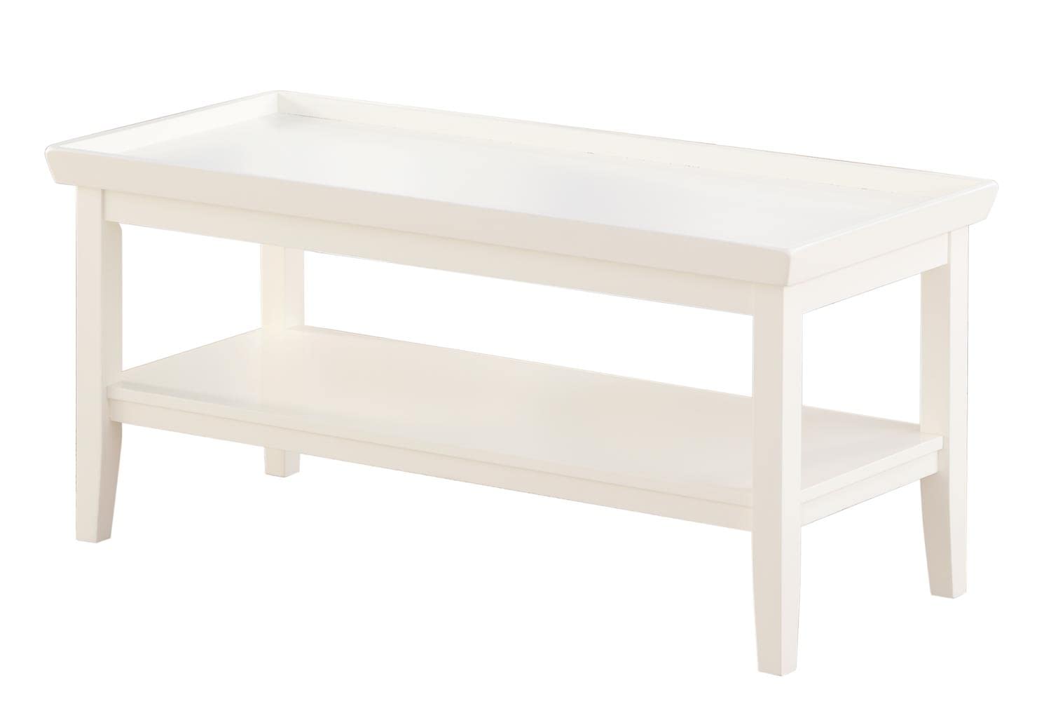 Convenience Concepts Ledgewood White Coffee Table with Storage Shelf - Perfect for Living Room, Office & Small Spaces