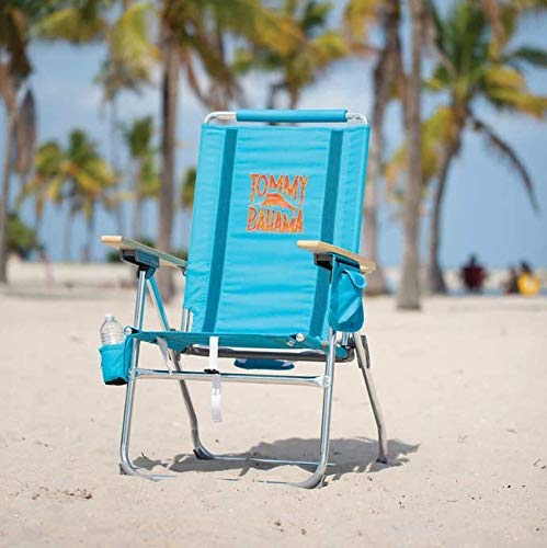 Tommy Bahama 7-Position Adjustable Hi-Boy Beach Chair with Cup Holder - Lightweight Folding Lounge Chair for Beach, Pool, Camping & Outdoor Relaxation - Aqua Blue
