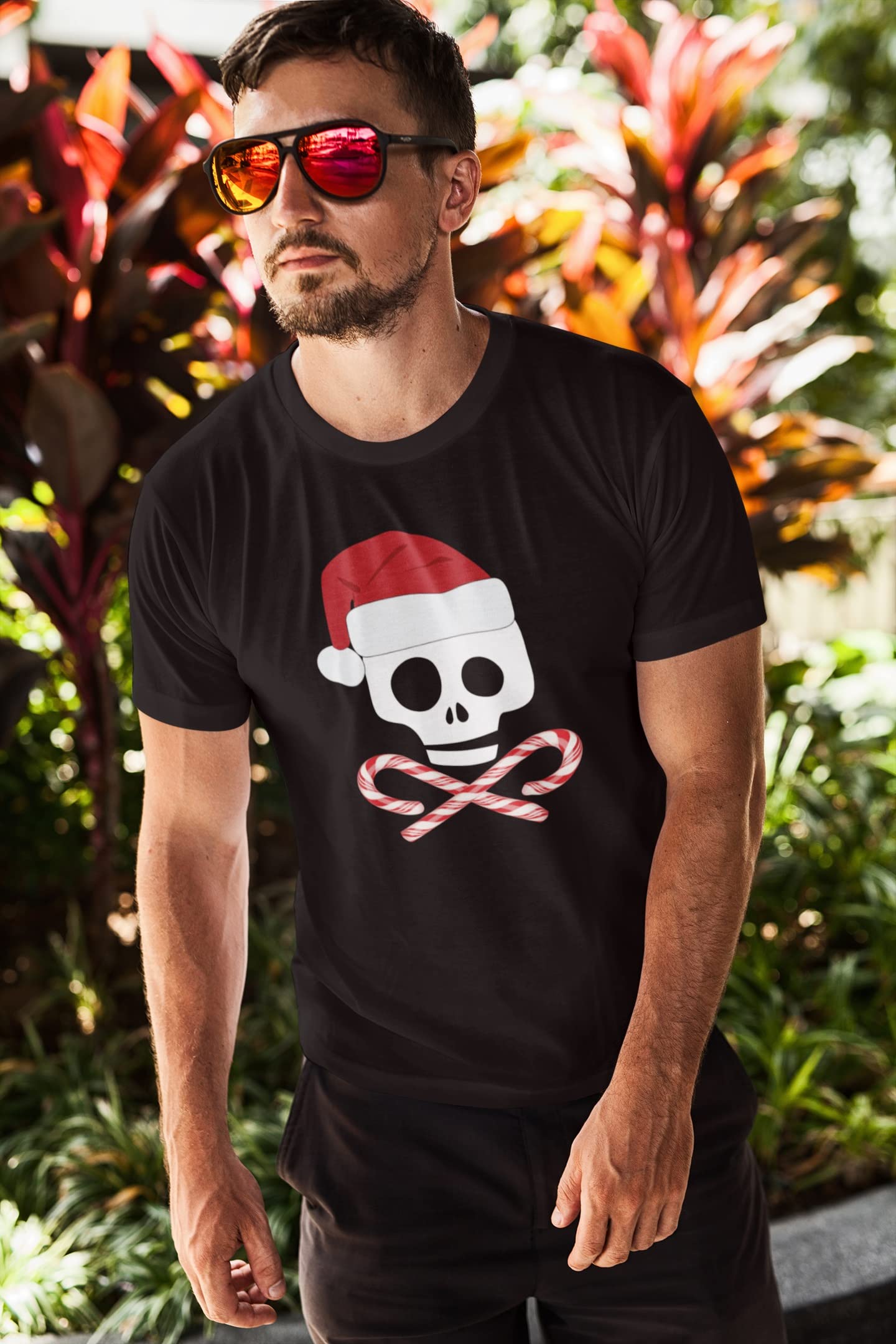Skull and Cross Candy Canes Santa Adult T-Shirt - Gothic Christmas Novelty Tee for Men & Women | Perfect for Holiday Parties, Gift Exchanges & Festive Outfits