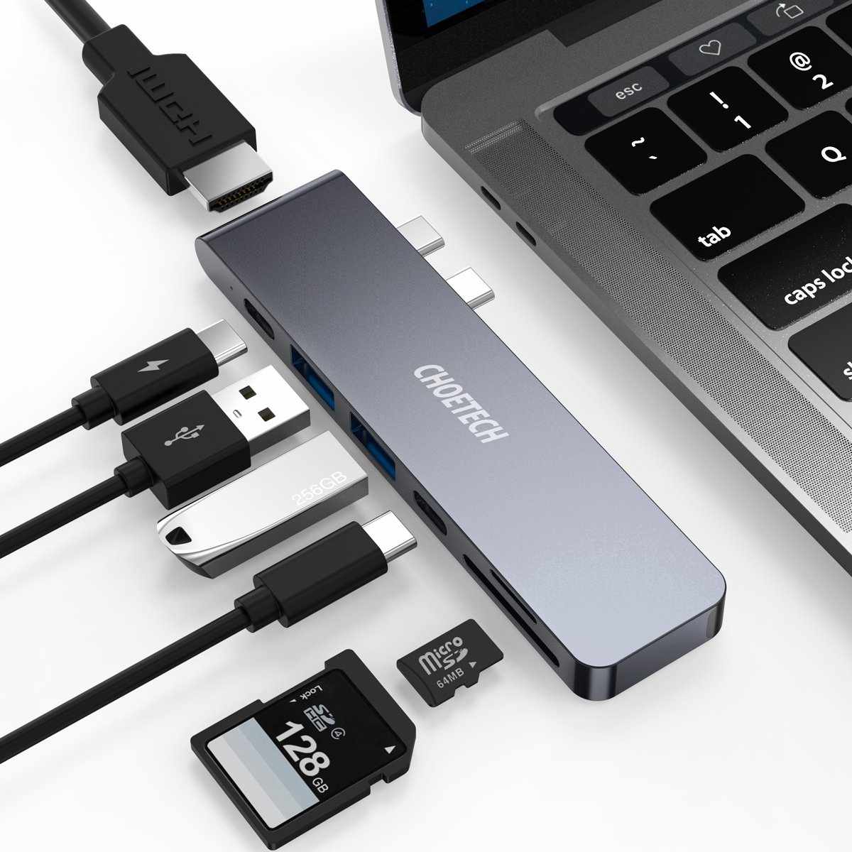 Choetech 7-in-1 USB C Hub Adapter with HDMI, USB 3.0, SD/TF Card Reader - Perfect for MacBook Pro/Air, iPad Pro, and Windows Laptops - Home Office & Travel Essential