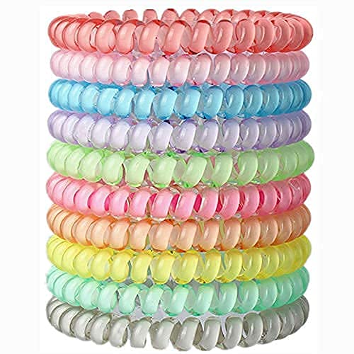 Shrajs Spiral Hair Ties for Women - No Crease Coil Elastics, Soft Telephone Cord Plastic Hair Bands (6-Pack, Multicolor) - Perfect for Workouts, Yoga, Office & Everyday Hairstyles