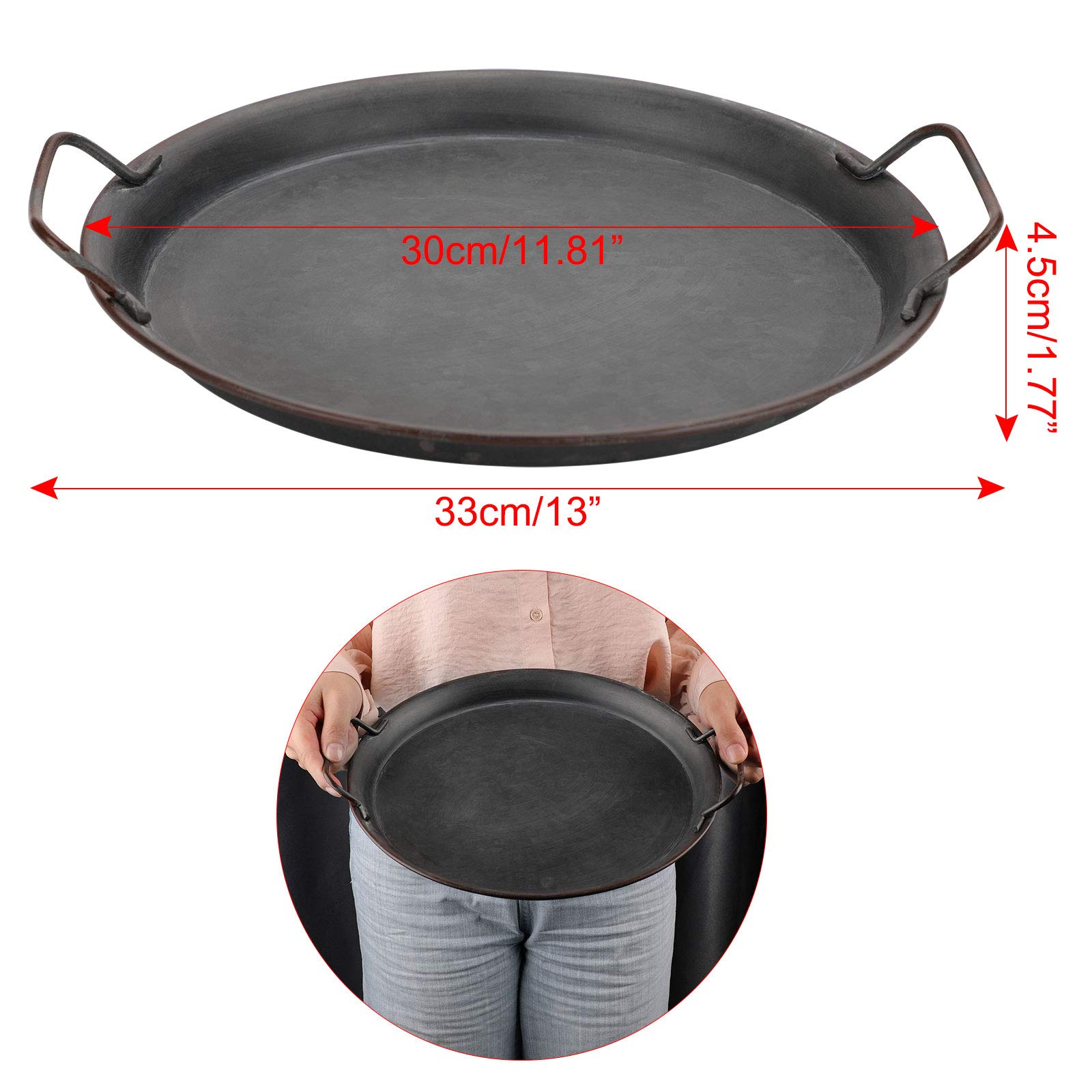 Hipiwe Industrial Style Metal Iron Tray - Galvanized Round Serving Tray with Handles for Coffee Table, Rustic Home Decor, Breakfast Serving Tray - Perfect for Dining, Entertaining & Farmhouse Style Decor
