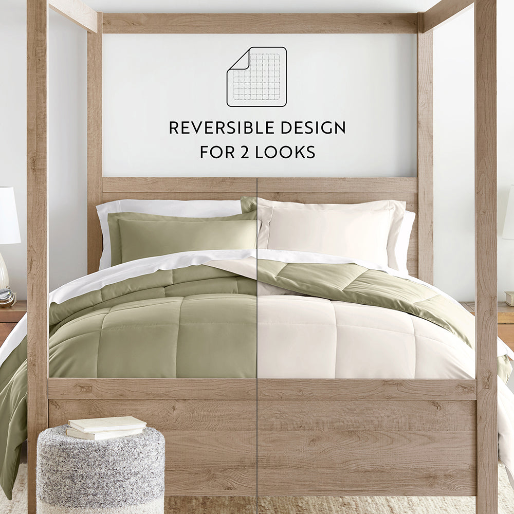 Reversible Down Alternative Comforter Set - All Season Hypoallergenic Bedding with Duvet Cover - Perfect for Master Bedroom, Guest Room & Dorm Use