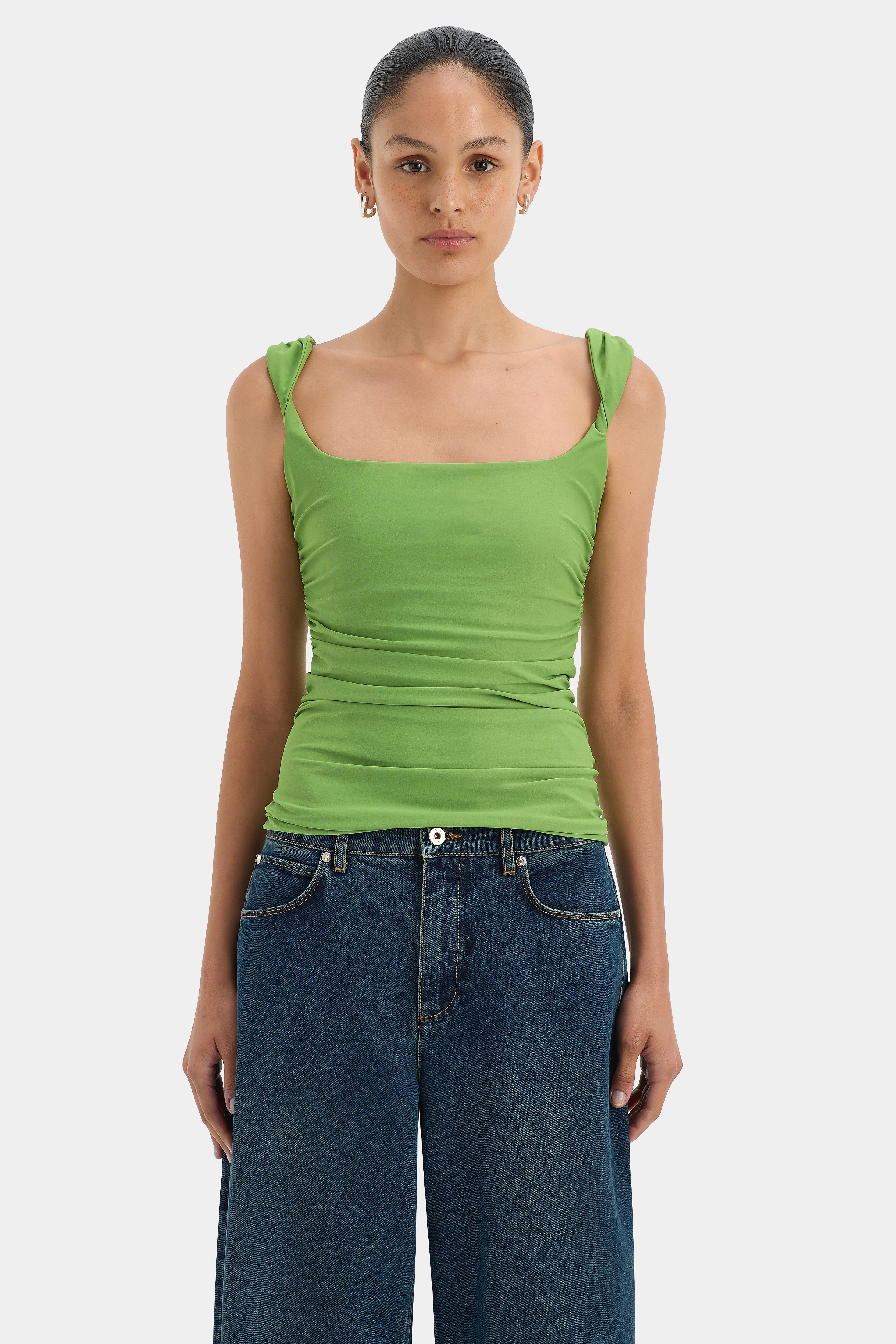 Elm Twist Tank Top for Women - Apple Green Casual Sleeveless Shirt - Perfect for Summer Outfits, Yoga, and Beach Wear