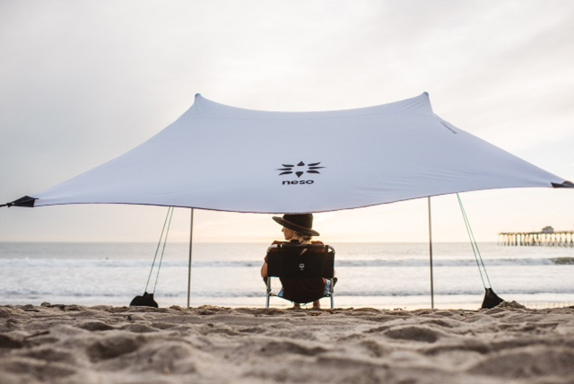 Neso Tents 7' x 7' Beach Tent with Sand Anchor - Portable Sun Canopy Shade with Patented Reinforced Corners (White) - Perfect for Beach Days, Camping & Outdoor Family Activities