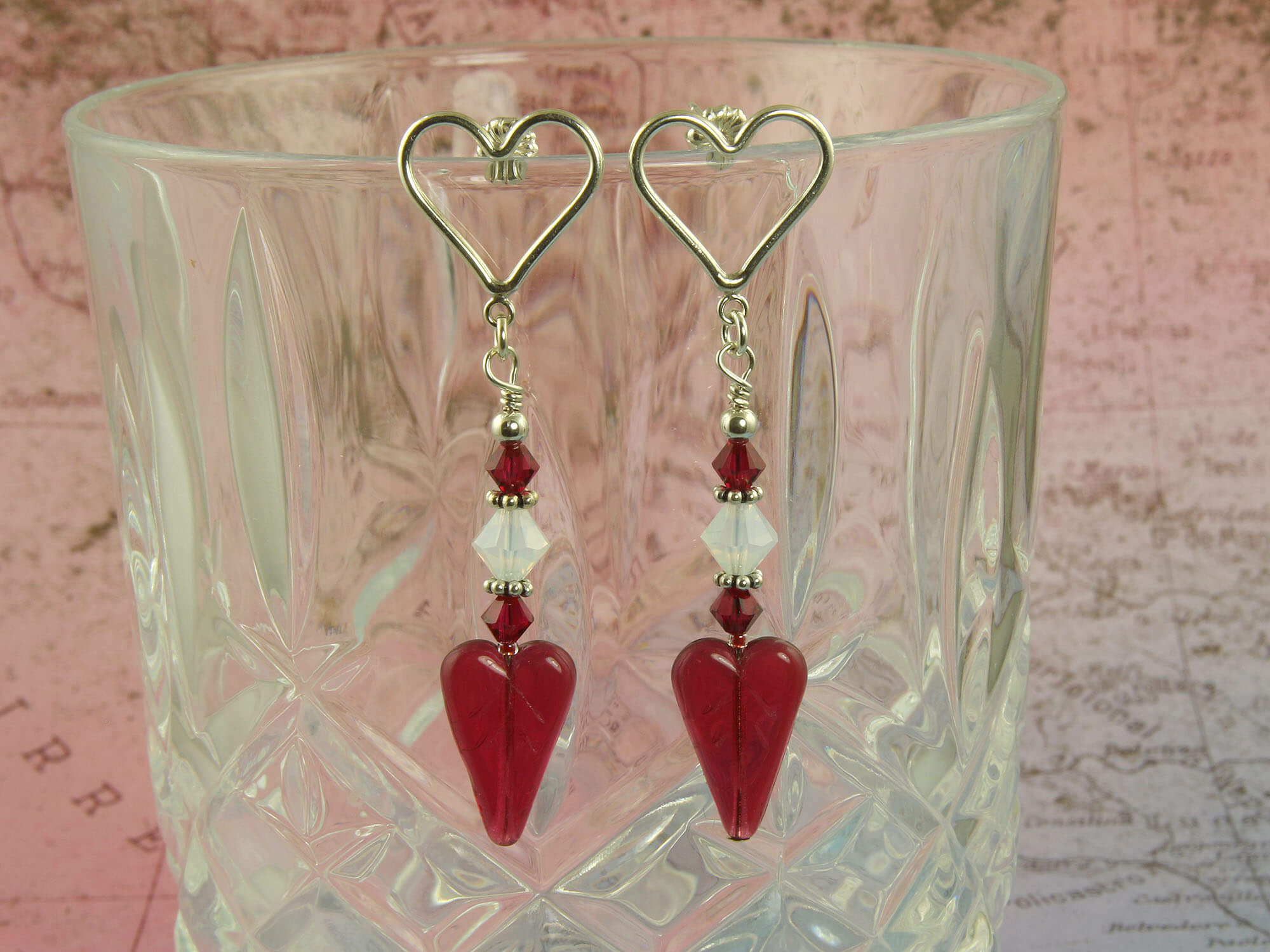 Handmade Ruby Heart Crystal Earrings for Women - Elegant Dangle Drop Jewelry for Valentine's Day, Anniversary & Romantic Date Night Gifts
