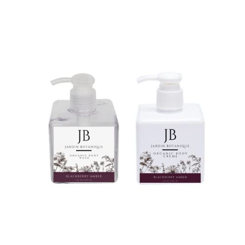 Organic Blackberry Amber Body Wash & Body Crème Gift Set - 8 Oz Bottles for Moisturizing & Relaxing Bath & Shower Experience