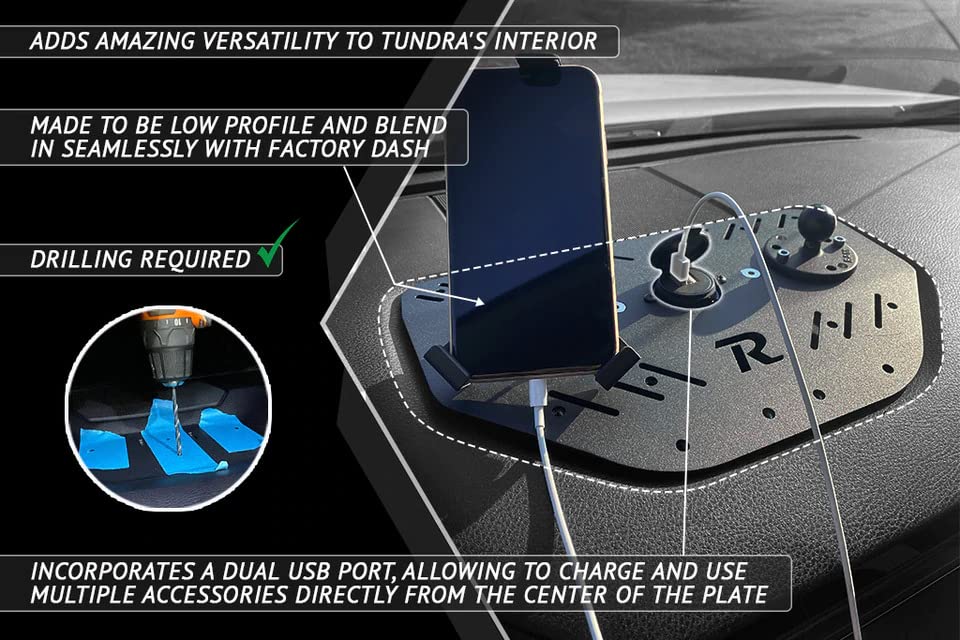Rago Fabrication Universal Dashboard Mount for Cell Phone, GPS & Accessories | Compatible with 2014-2021 Toyota Tundra 2nd Gen | Heavy-Duty USA-Made Car Mount | Perfect for Off-Roading, Commuting & Hands-Free Navigation