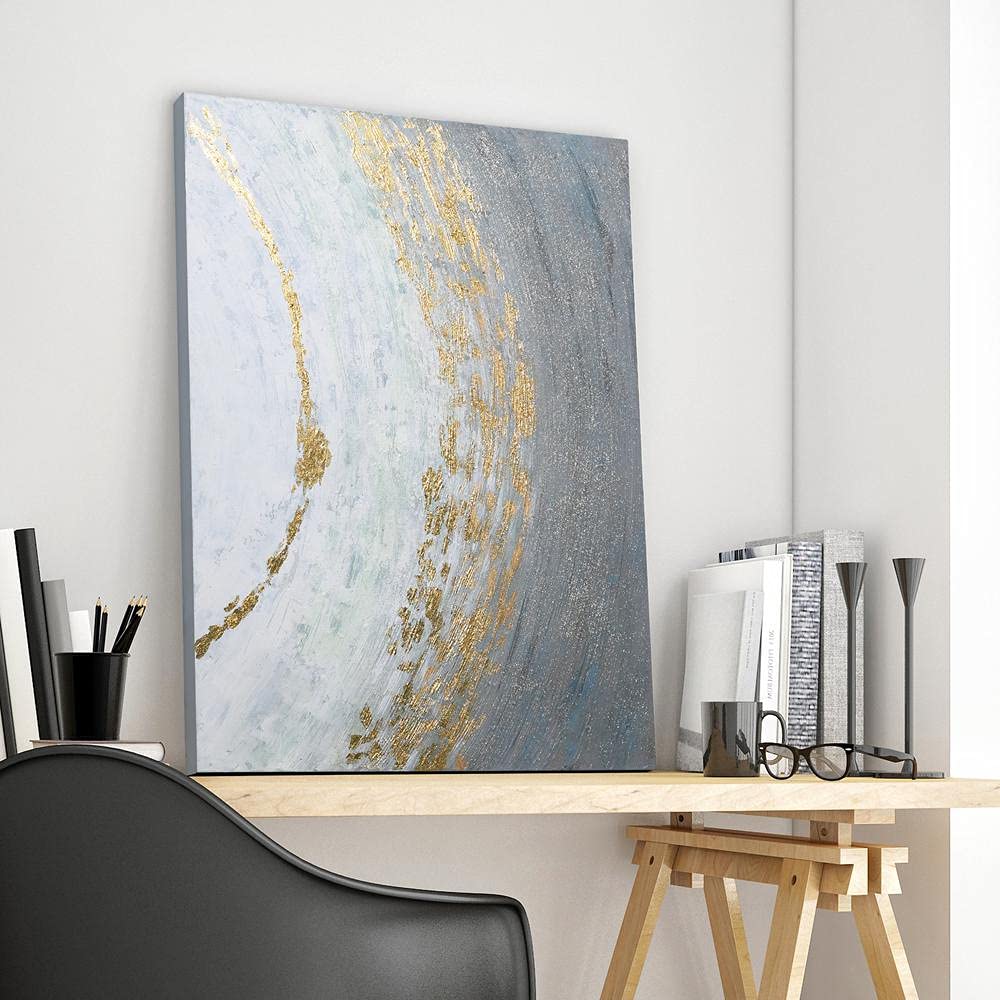 Abstract Wall Art Textured Hand Painted Canvas by Martin Edwards - Golden Tundra Modern Painting 40x30 Inches Unframed - Perfect for Living Room, Bedroom & Office Decor