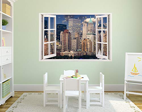 3D Removable Vinyl Wall Stickers - New York Cityscape Wall Art Decal (85x105cm) | Easy Peel & Stick Wallpaper | Durable Home Decor for Living Room, Bedroom, Office