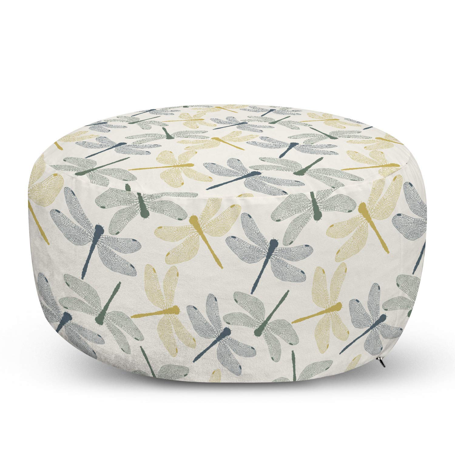 Ambesonne Dragonfly Ottoman Pouf - Colorful Exotic Insect Wing Design, Nature-Inspired Decorative Foot Rest with Removable Cover for Living Room & Bedroom - Reseda Green Mustard - Perfect for Home Decor, Lounge Seating and Extra Comfort