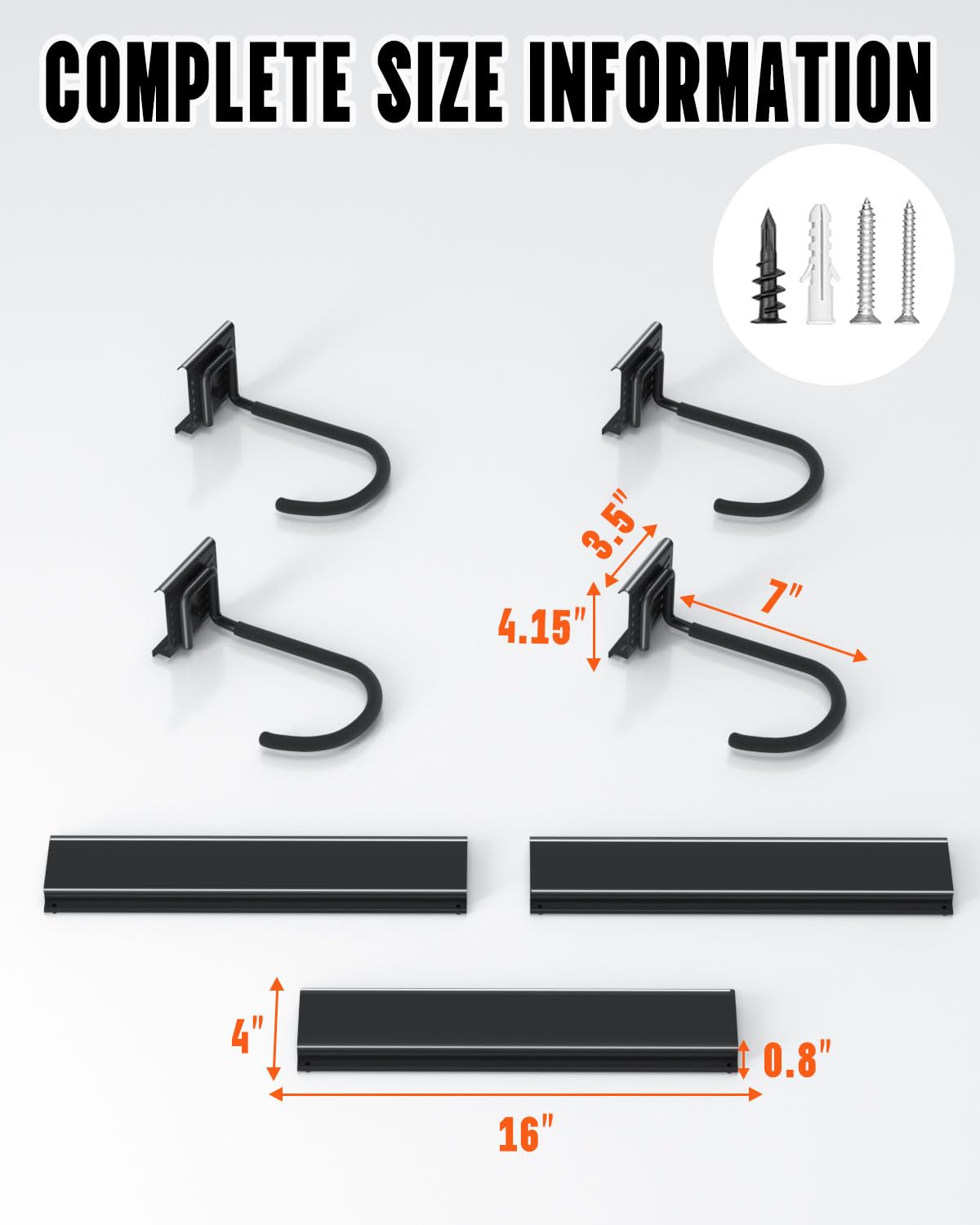 Heavy Duty Bike Rack Wall Mount - 300 lbs Capacity Adjustable Garage Bike Hooks with 4 Hooks & 3 Rails (48 Inch Black) - Perfect for Indoor Bike Storage, Garage Organization & Space Saving Solutions