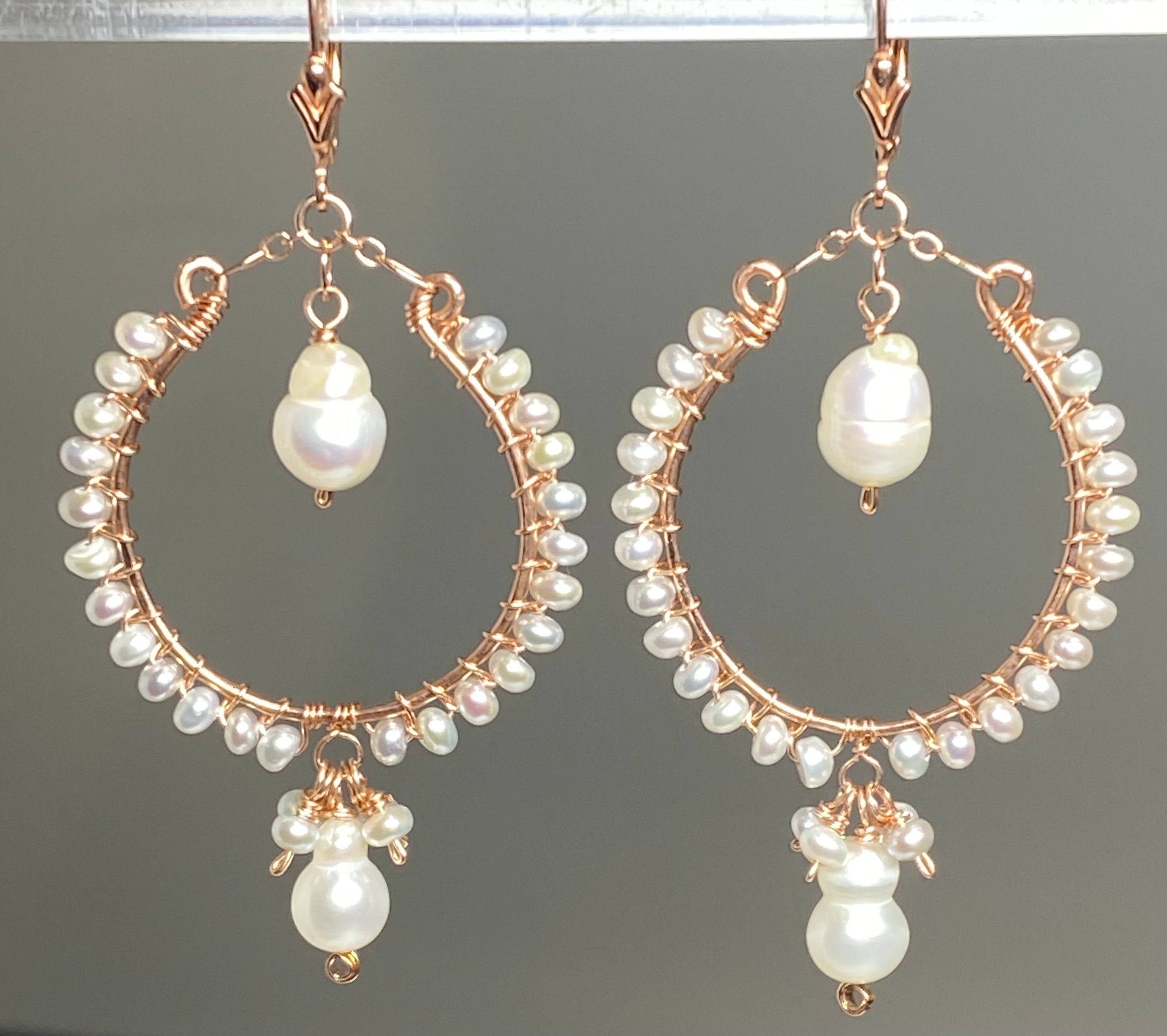 Elegant Rose Gold Hoop Earrings with Baroque Pearl Drops | Statement Jewelry for Women | Perfect for Weddings, Parties & Everyday Wear