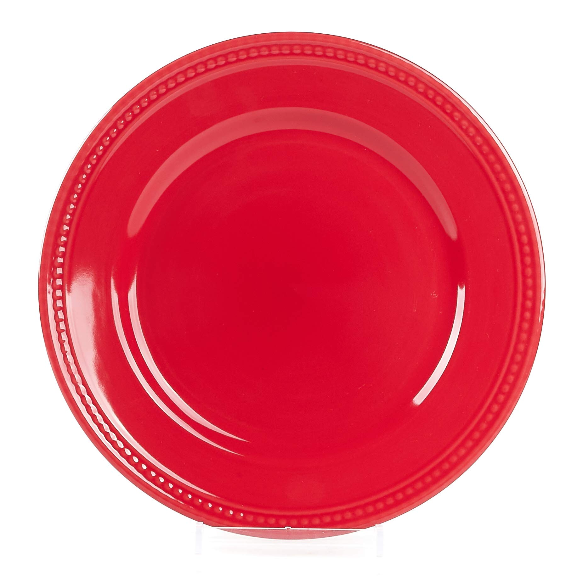 Premium Pearl Dots Stoneware Dinnerware Set - 42 Piece Service for 8, Vibrant Red - Elegant Tableware for Holiday Dinners, Wedding Registry & Upscale Entertaining