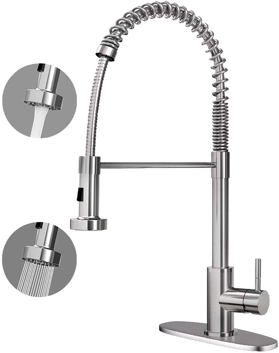 Commercial Brushed Nickel Kitchen Faucet with Pull Down Sprayer - High Arc Single Handle Stainless Steel Pull Out Faucet for Sink - Perfect for Restaurants, Home Kitchens & Bar Prep Areas (Model 2001C Plus)