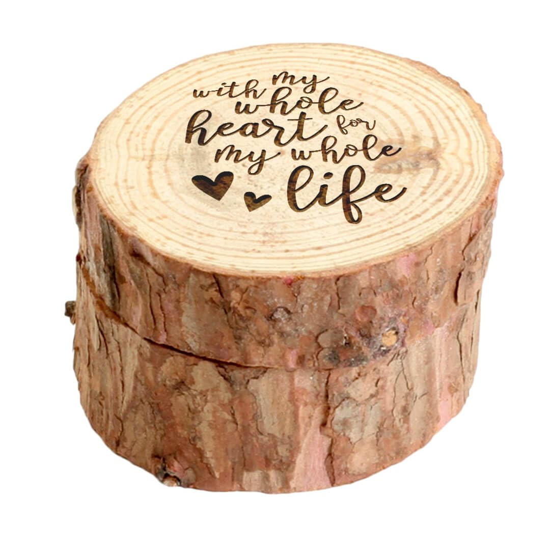 Koyal Wholesale Engraved Oak Wood Ring Box - Premium Real Wood Engagement Jewelry Box with 'With My Whole Heart for My Whole Life' Engraving - Perfect for Wedding Proposals, Anniversary Gifts & Romantic Surprises